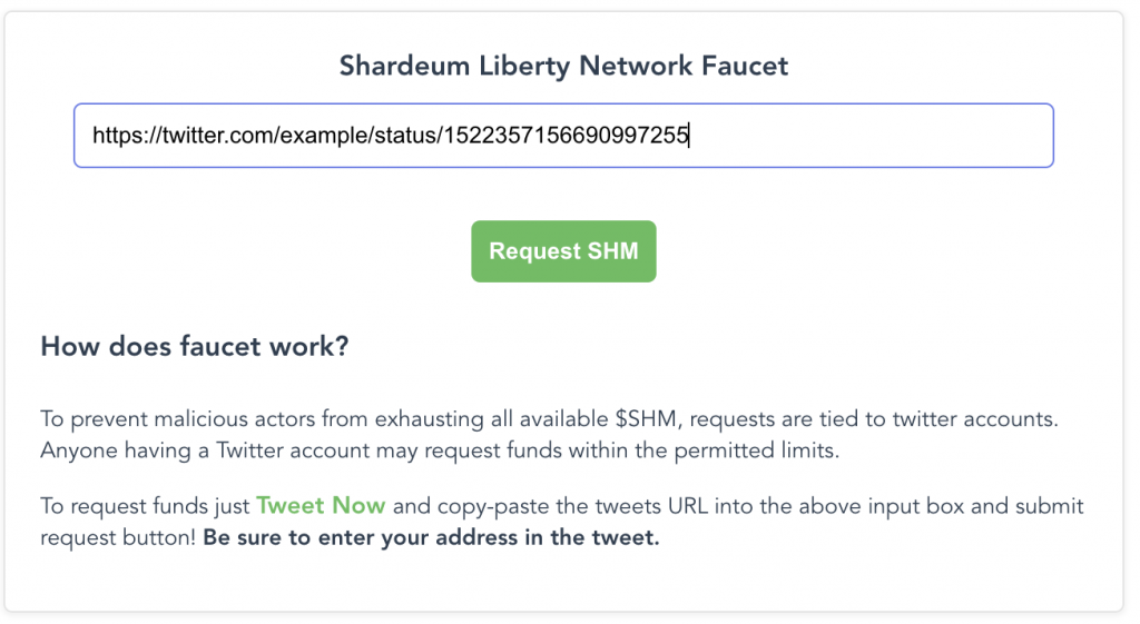 Shardeum Testnet token SHM claim